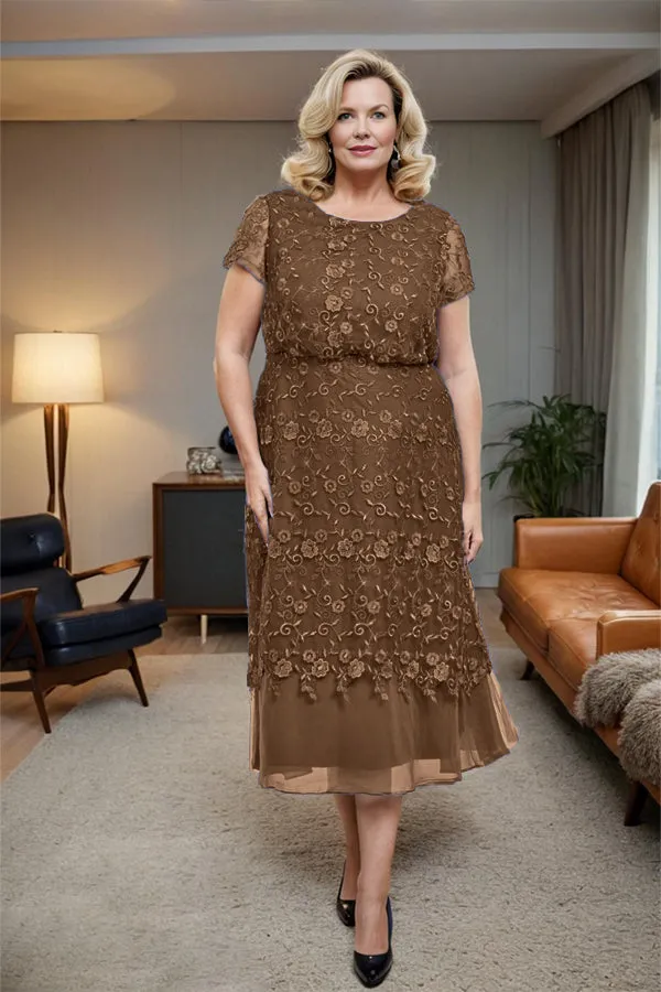 Scoop Neck A Line Tea Length Mother of the Bride Dress