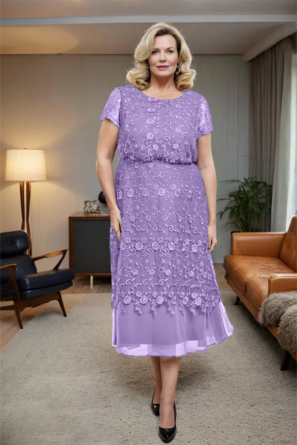 Scoop Neck A Line Tea Length Mother of the Bride Dress