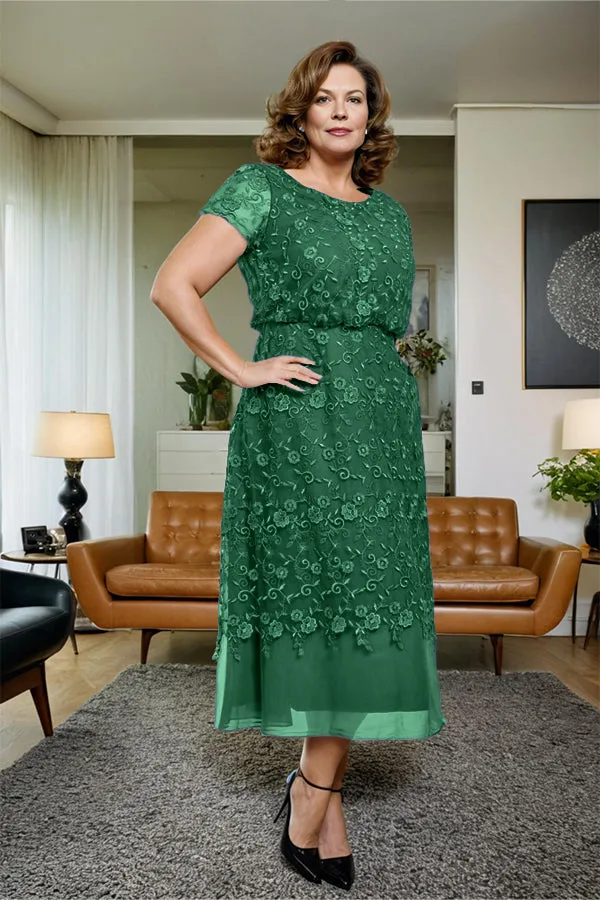 Scoop Neck A Line Tea Length Mother of the Bride Dress