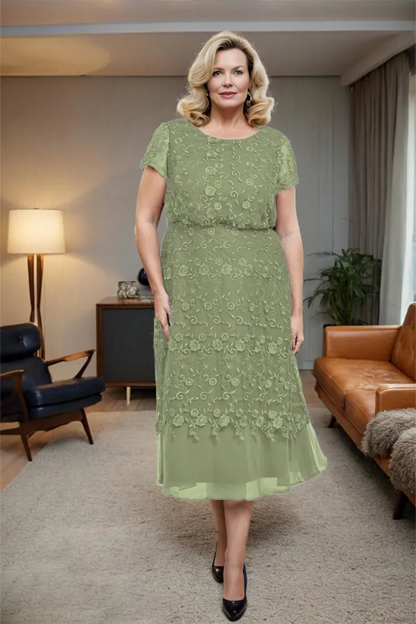Scoop Neck A Line Tea Length Mother of the Bride Dress