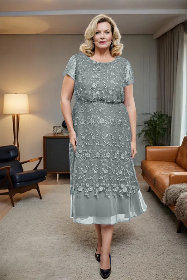 Scoop Neck A Line Tea Length Mother of the Bride Dress