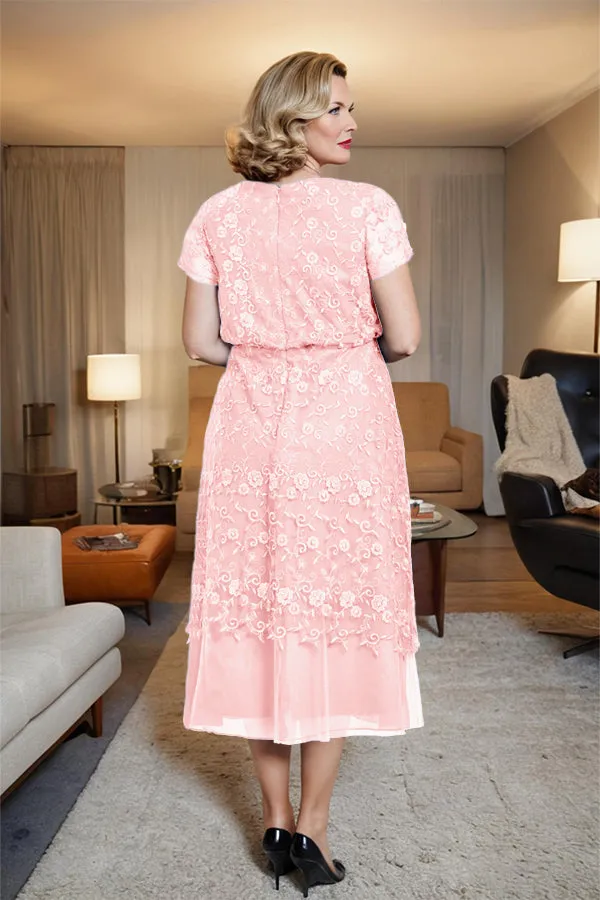 Scoop Neck A Line Tea Length Mother of the Bride Dress