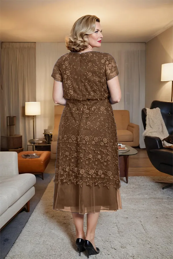 Scoop Neck A Line Tea Length Mother of the Bride Dress