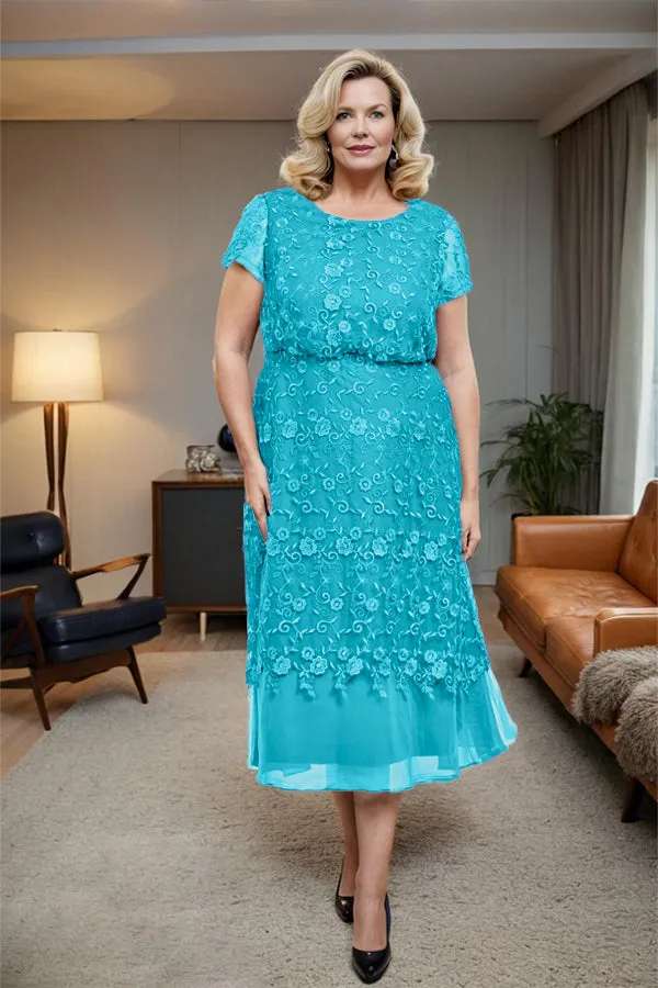 Scoop Neck A Line Tea Length Mother of the Bride Dress