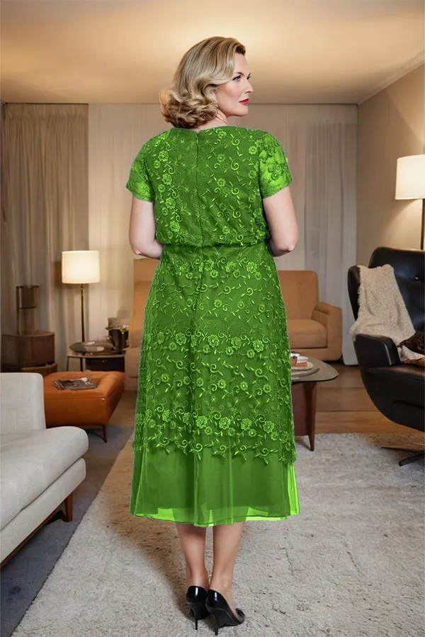 Scoop Neck A Line Tea Length Mother of the Bride Dress