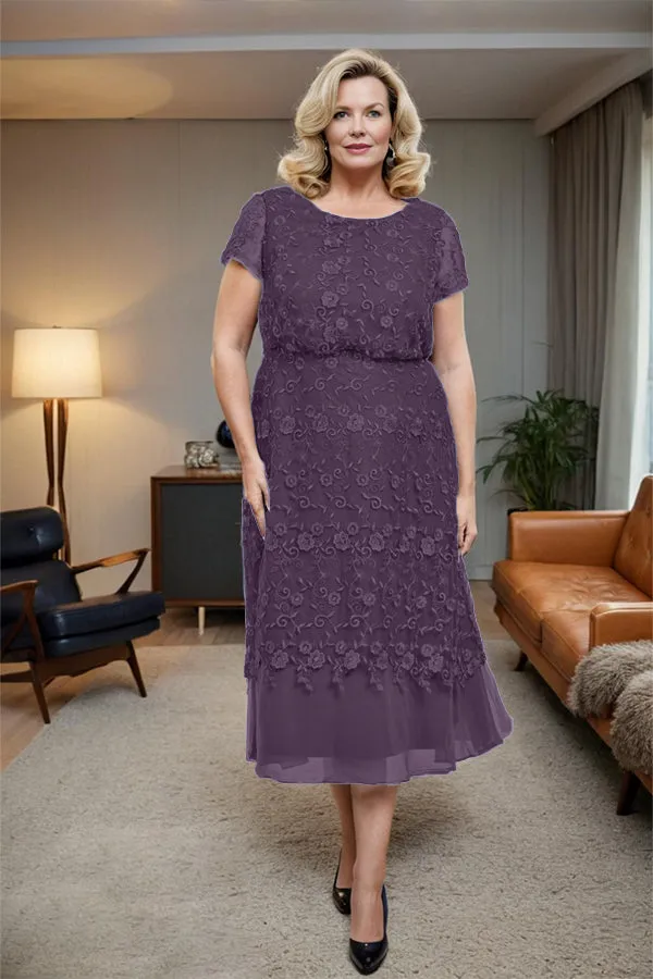 Scoop Neck A Line Tea Length Mother of the Bride Dress