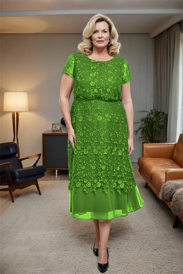 Scoop Neck A Line Tea Length Mother of the Bride Dress
