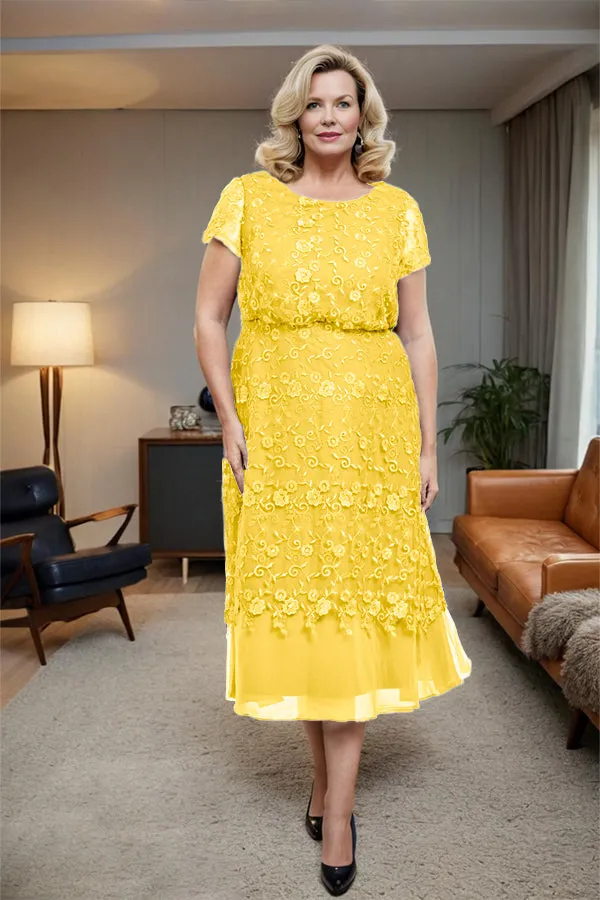 Scoop Neck A Line Tea Length Mother of the Bride Dress