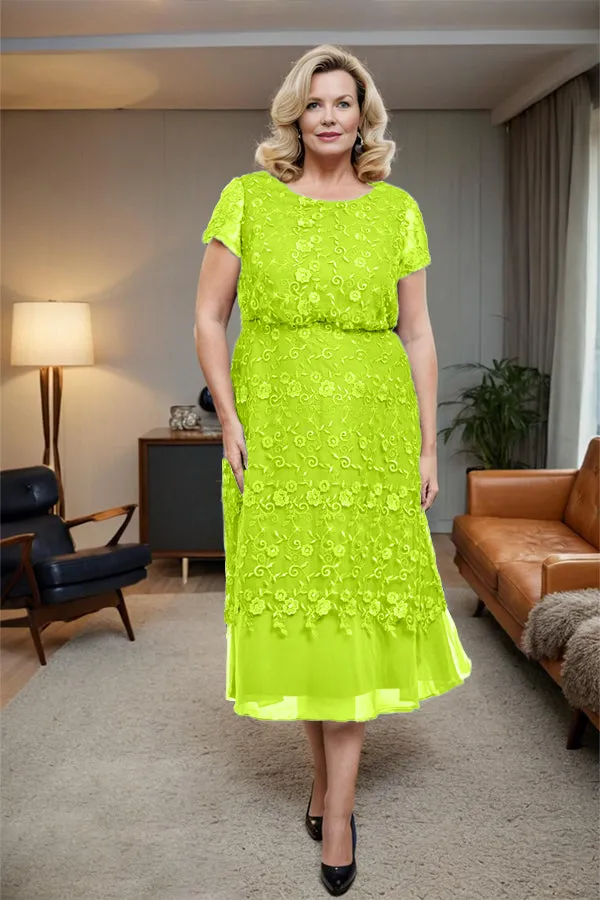 Scoop Neck A Line Tea Length Mother of the Bride Dress