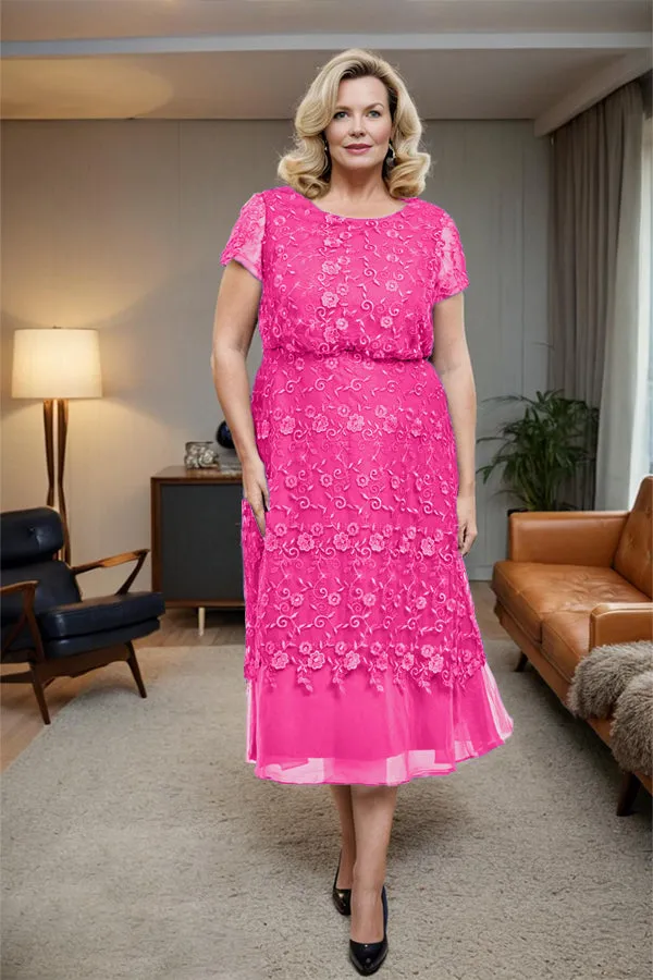 Scoop Neck A Line Tea Length Mother of the Bride Dress
