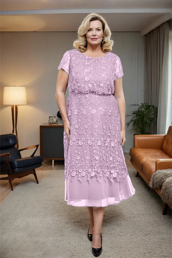 Scoop Neck A Line Tea Length Mother of the Bride Dress