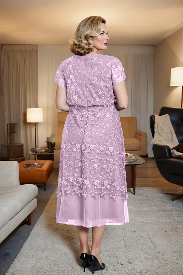 Scoop Neck A Line Tea Length Mother of the Bride Dress