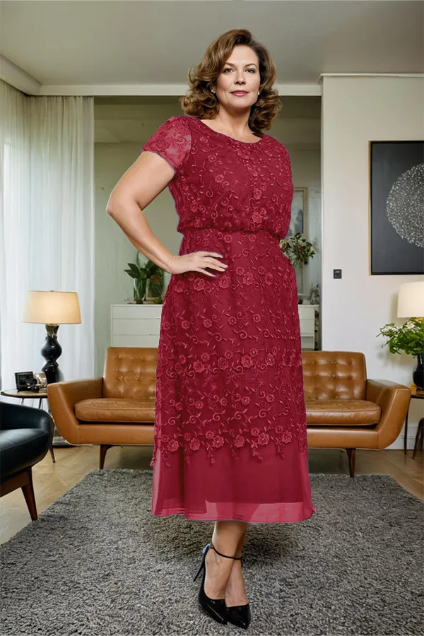 Scoop Neck A Line Tea Length Mother of the Bride Dress