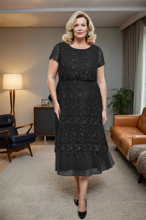 Scoop Neck A Line Tea Length Mother of the Bride Dress