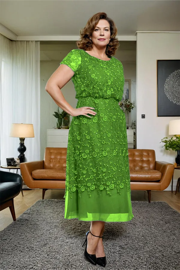 Scoop Neck A Line Tea Length Mother of the Bride Dress
