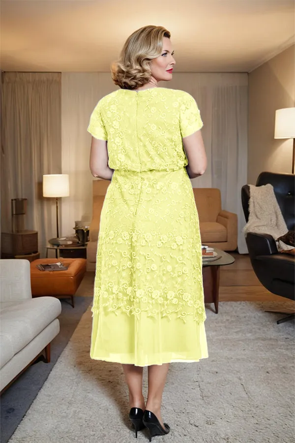 Scoop Neck A Line Tea Length Mother of the Bride Dress