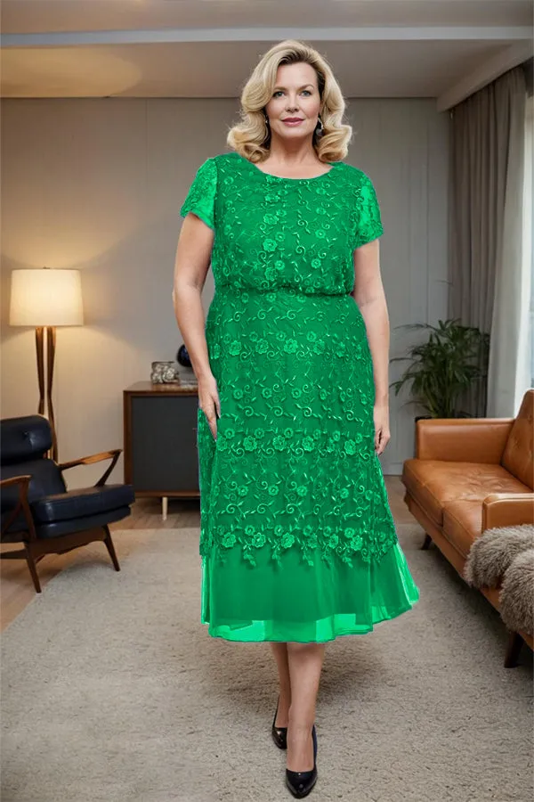 Scoop Neck A Line Tea Length Mother of the Bride Dress
