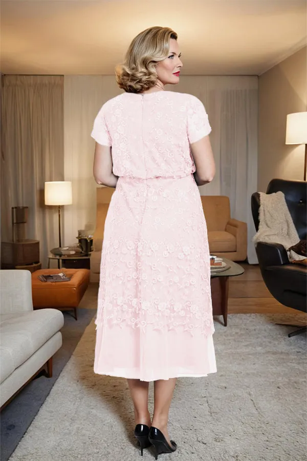 Scoop Neck A Line Tea Length Mother of the Bride Dress