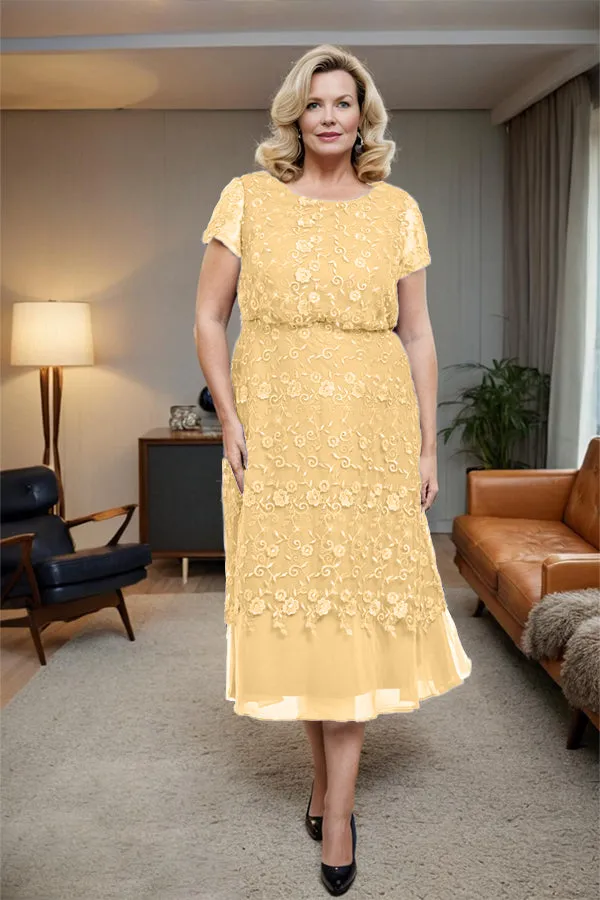 Scoop Neck A Line Tea Length Mother of the Bride Dress