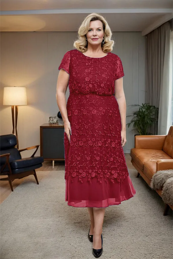 Scoop Neck A Line Tea Length Mother of the Bride Dress