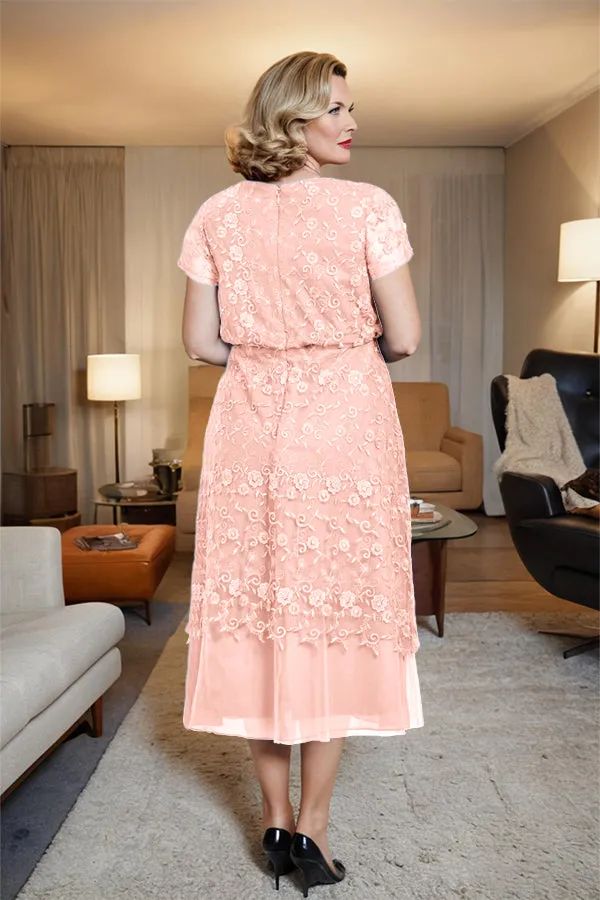 Scoop Neck A Line Tea Length Mother of the Bride Dress