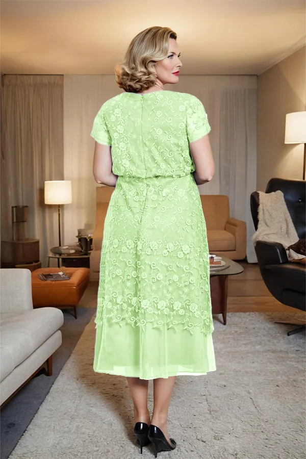 Scoop Neck A Line Tea Length Mother of the Bride Dress