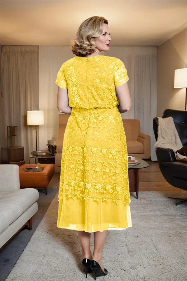 Scoop Neck A Line Tea Length Mother of the Bride Dress