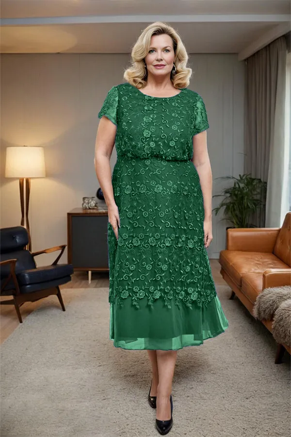 Scoop Neck A Line Tea Length Mother of the Bride Dress