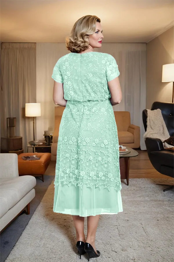 Scoop Neck A Line Tea Length Mother of the Bride Dress
