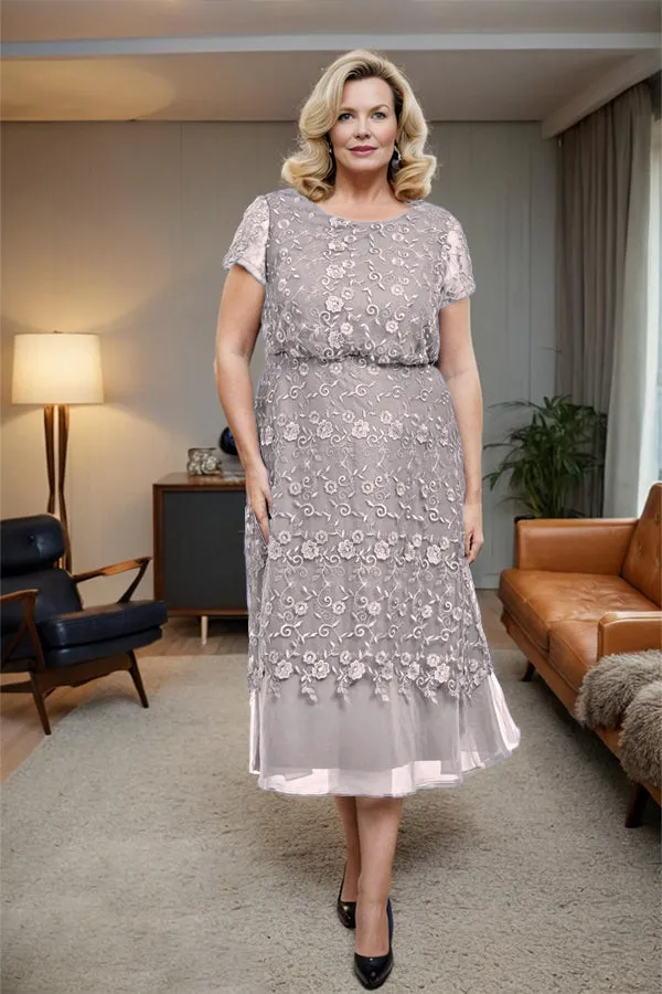 Scoop Neck A Line Tea Length Mother of the Bride Dress