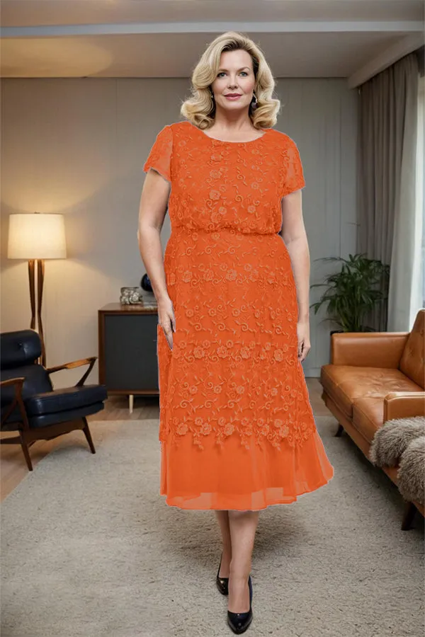Scoop Neck A Line Tea Length Mother of the Bride Dress