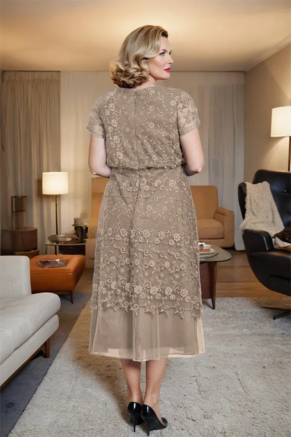 Scoop Neck A Line Tea Length Mother of the Bride Dress