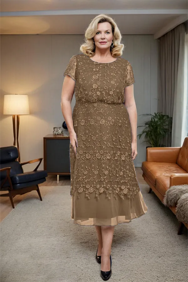 Scoop Neck A Line Tea Length Mother of the Bride Dress