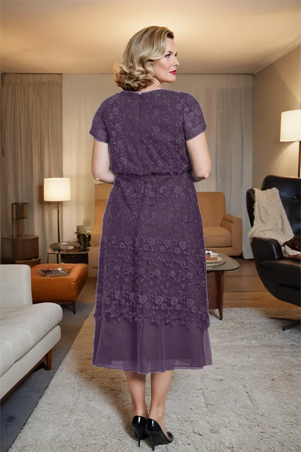 Scoop Neck A Line Tea Length Mother of the Bride Dress