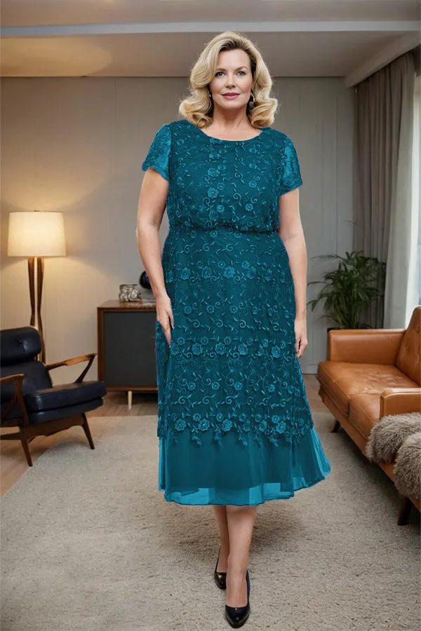 Scoop Neck A Line Tea Length Mother of the Bride Dress