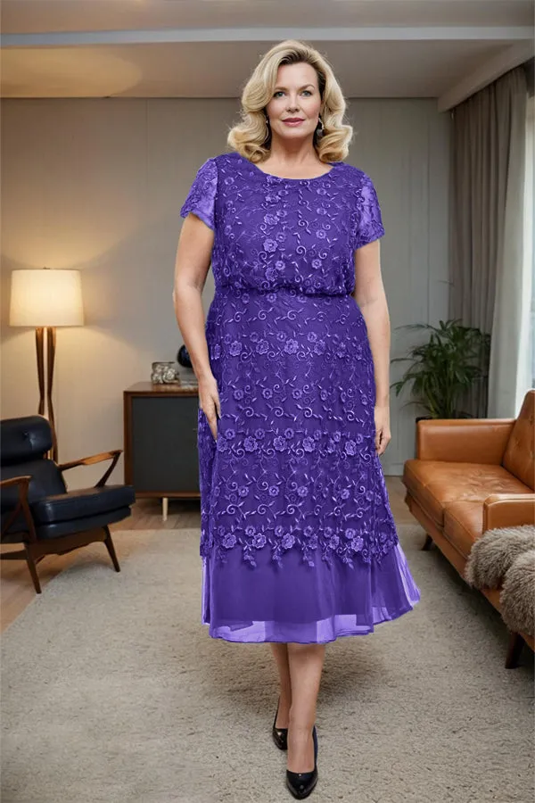 Scoop Neck A Line Tea Length Mother of the Bride Dress