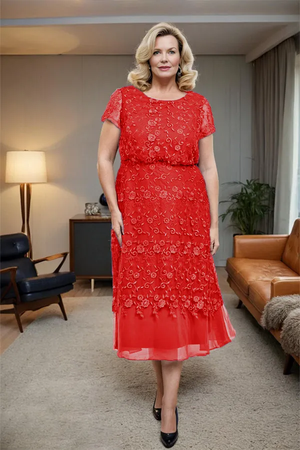Scoop Neck A Line Tea Length Mother of the Bride Dress