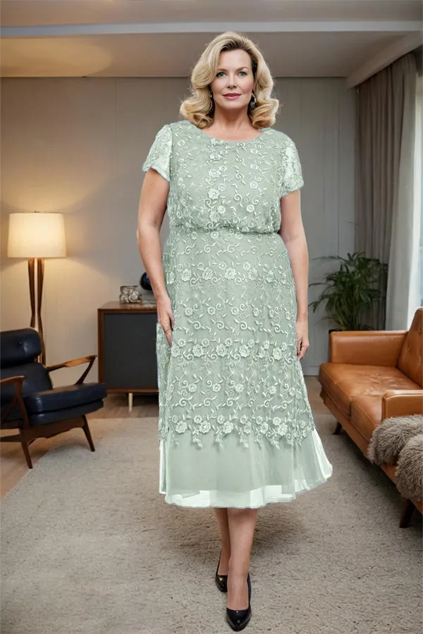 Scoop Neck A Line Tea Length Mother of the Bride Dress