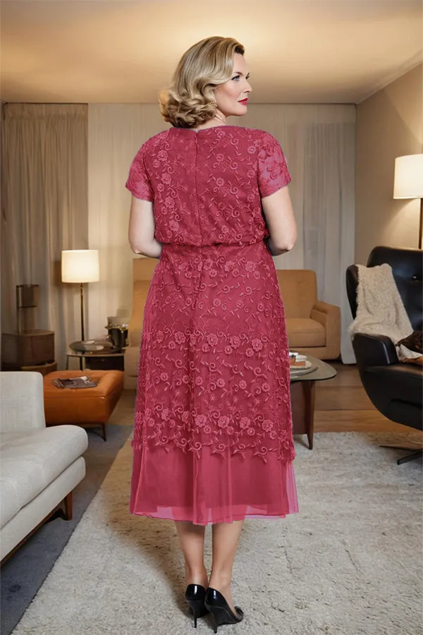Scoop Neck A Line Tea Length Mother of the Bride Dress