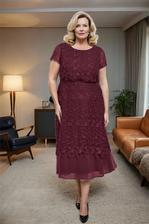 Scoop Neck A Line Tea Length Mother of the Bride Dress