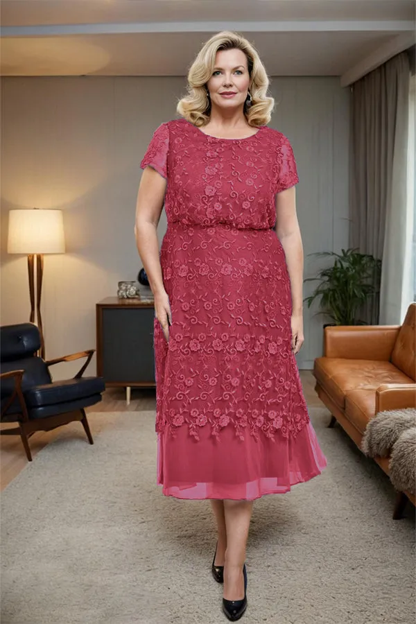 Scoop Neck A Line Tea Length Mother of the Bride Dress