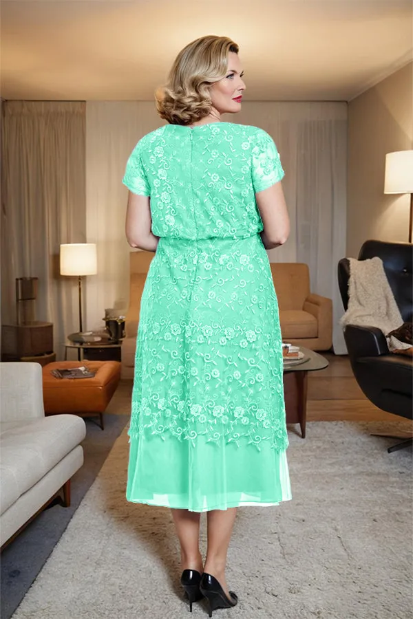 Scoop Neck A Line Tea Length Mother of the Bride Dress