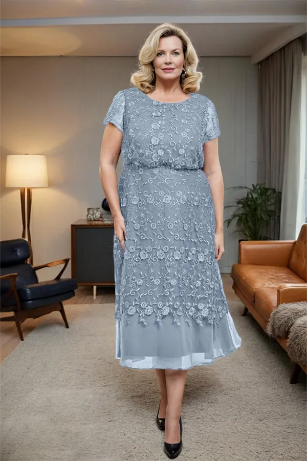 Scoop Neck A Line Tea Length Mother of the Bride Dress