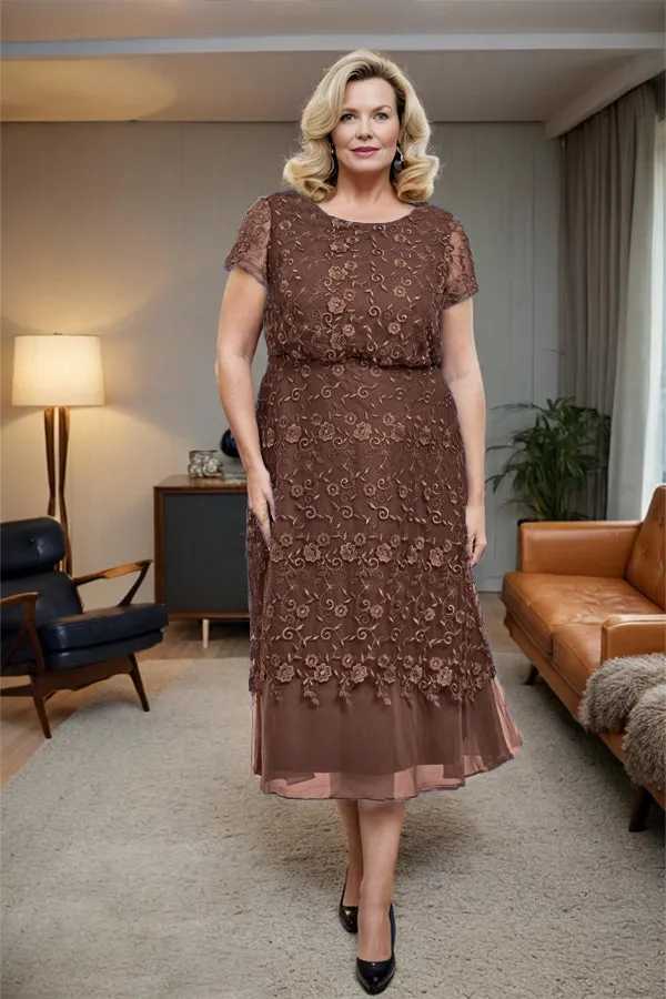Scoop Neck A Line Tea Length Mother of the Bride Dress