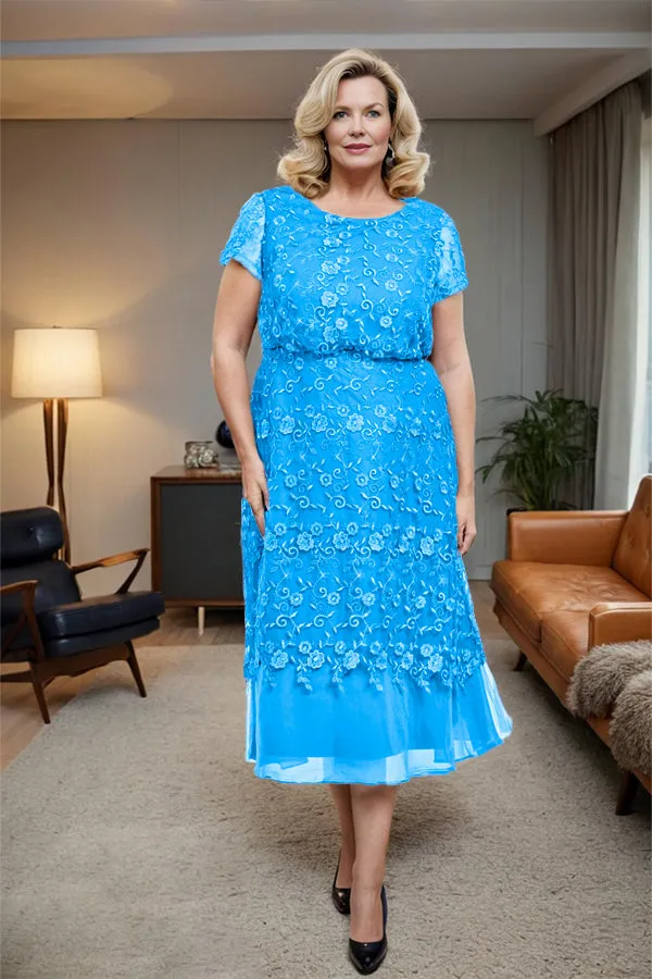Scoop Neck A Line Tea Length Mother of the Bride Dress