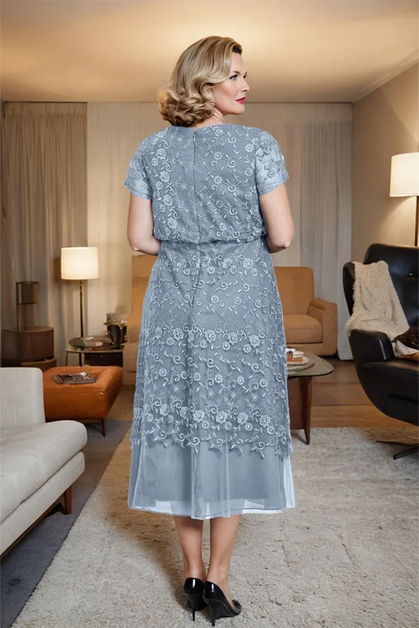 Scoop Neck A Line Tea Length Mother of the Bride Dress