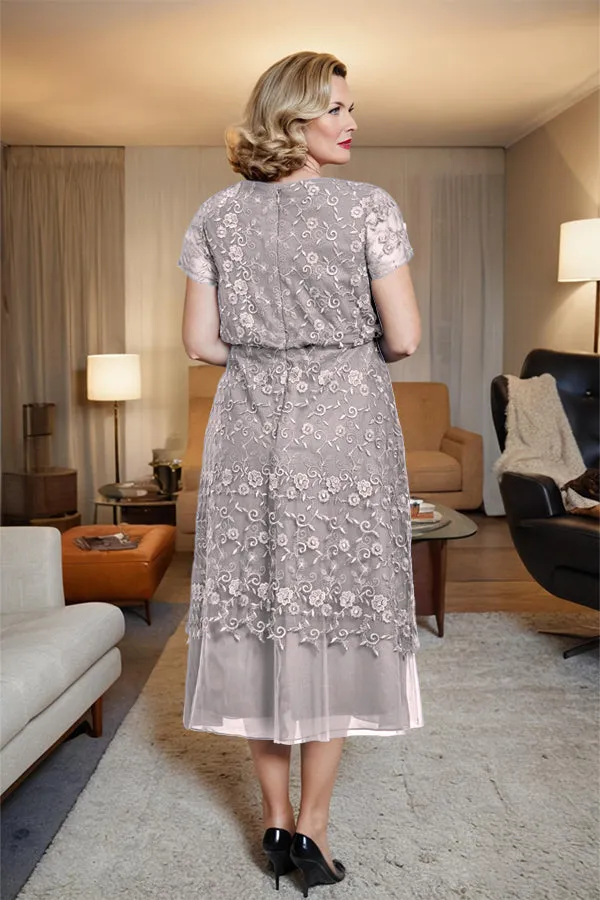 Scoop Neck A Line Tea Length Mother of the Bride Dress