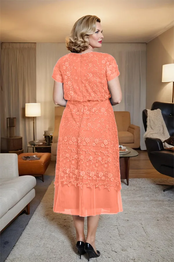Scoop Neck A Line Tea Length Mother of the Bride Dress