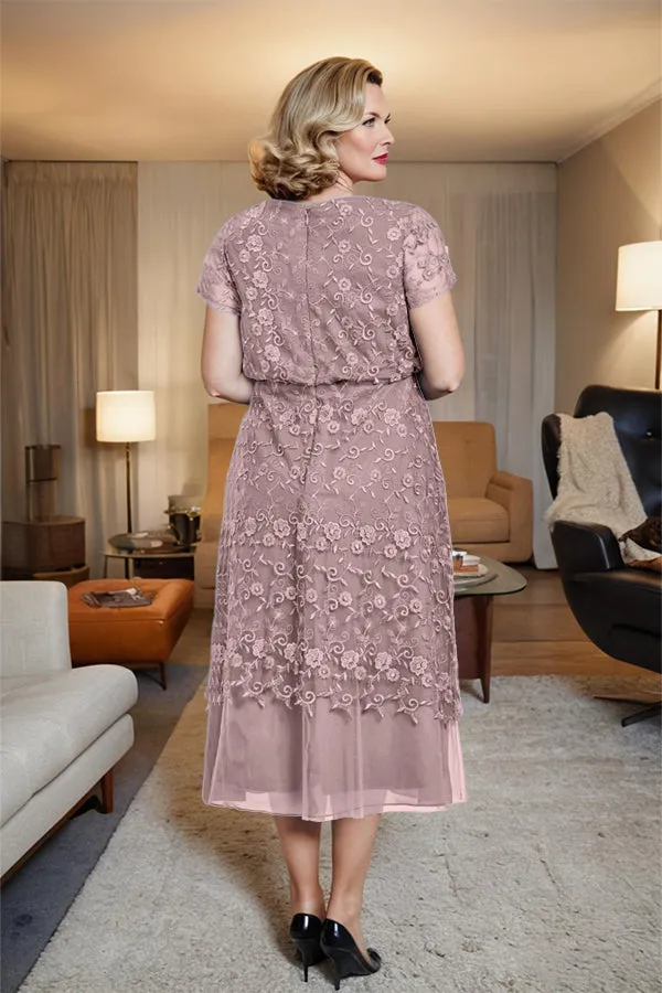 Scoop Neck A Line Tea Length Mother of the Bride Dress