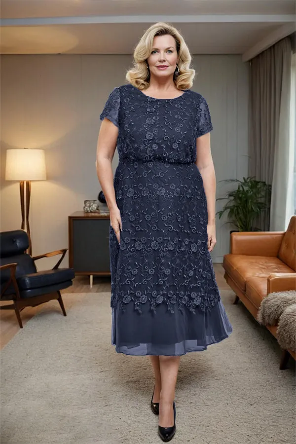 Scoop Neck A Line Tea Length Mother of the Bride Dress